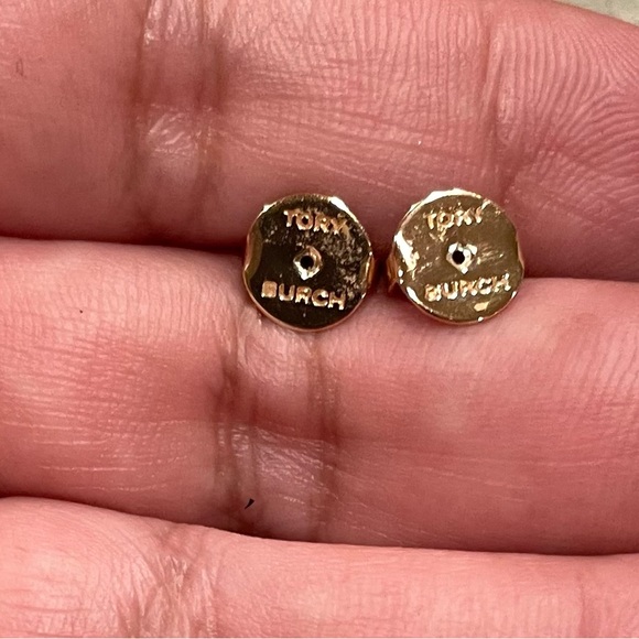 Sophisticated White and Gold Tory Burch Stud Earrings - Picture 6 of 7